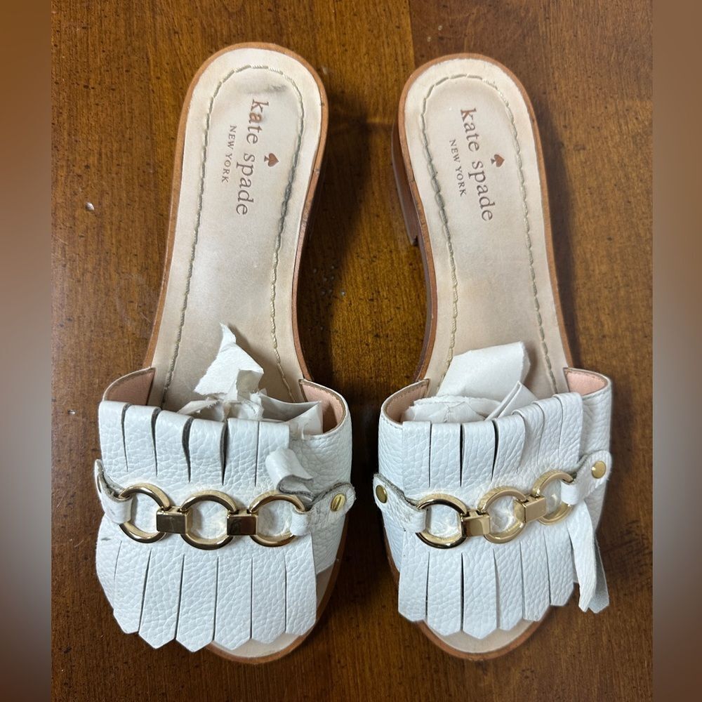 Kate Spade Brie White Leather Fringe Slide Sandal Size 7 - Picture 8 of 12